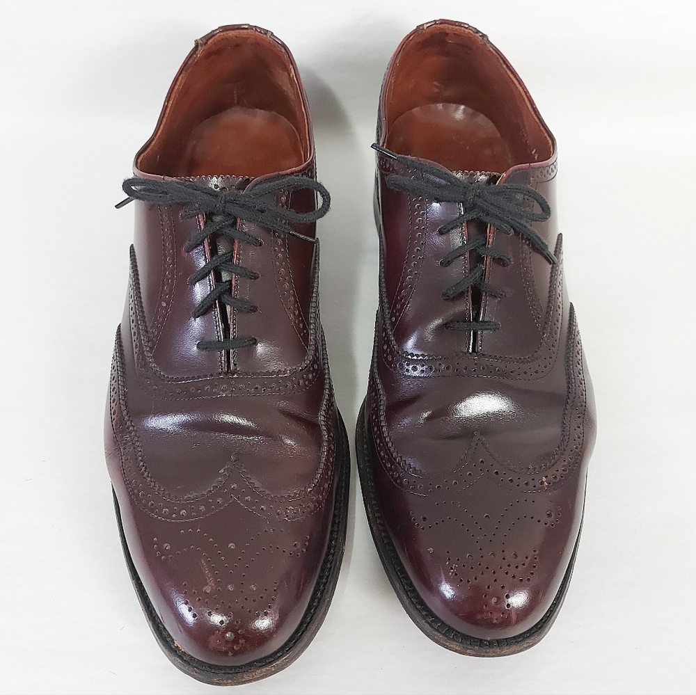 Dack's Handcrafted Wingtip Oxford Dress Shoes 12 Burgundy Formal Pebbled Leather